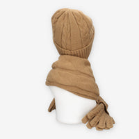 Set Invernale Vivienne in maglia Camel - Berretto, Sciarpa e Guanti