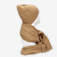 Set Invernale Vivienne in maglia Camel - Berretto, Sciarpa e Guanti