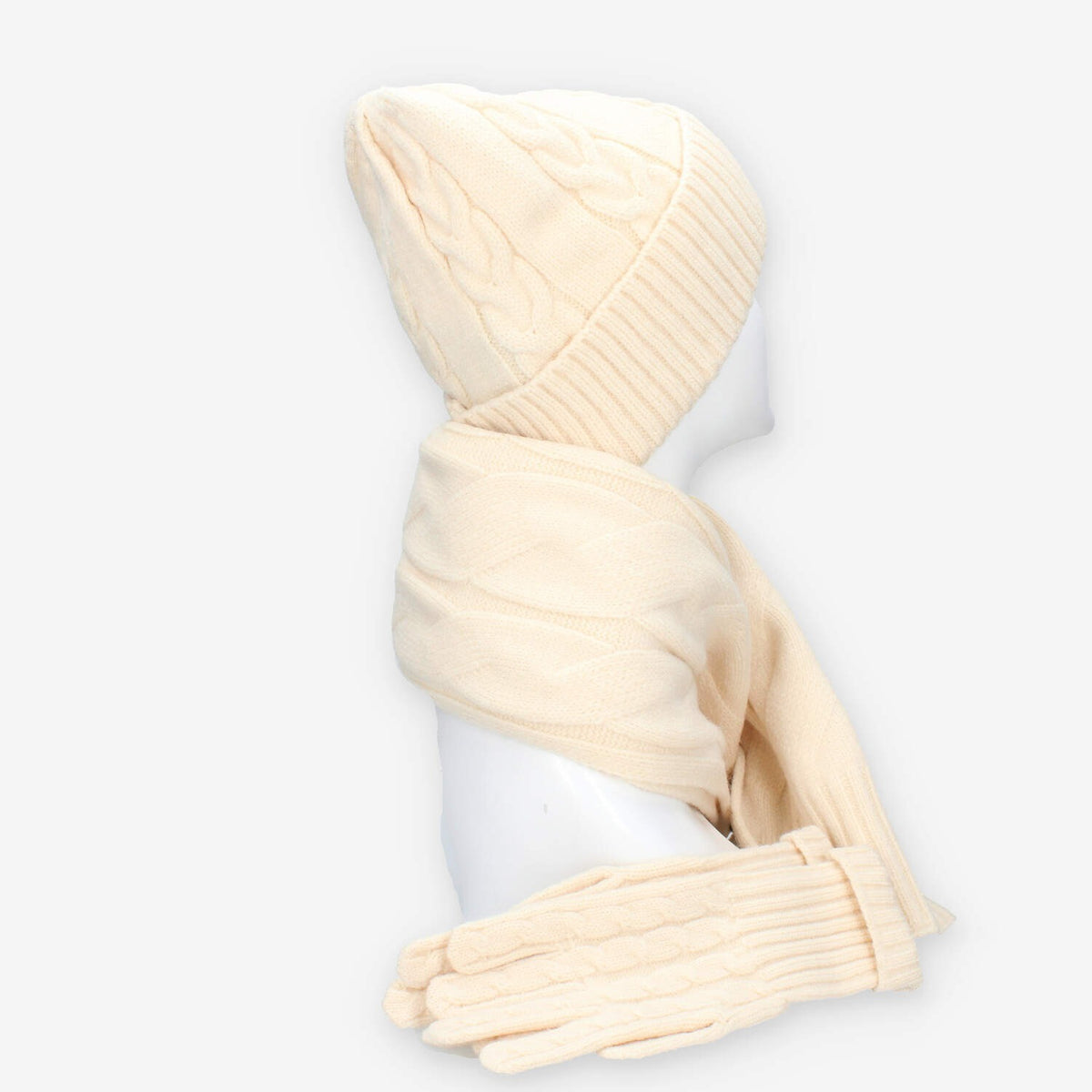 Set Invernale Vivienne in maglia Beige - Berretto, Sciarpa e Guanti