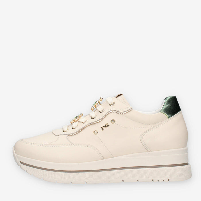 Nero Giardini I514103D-710 Sneakers beige e verdi con applicazione