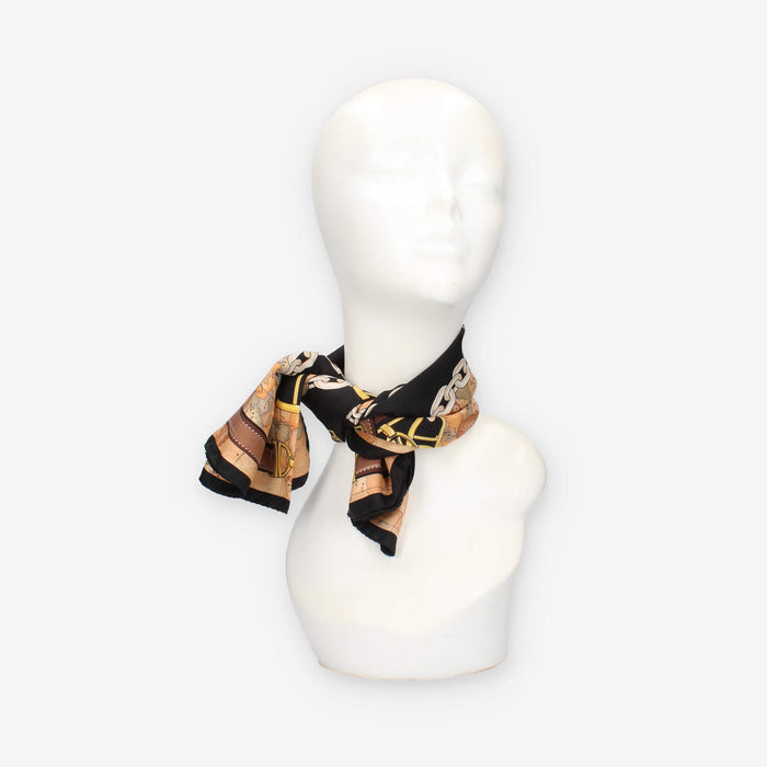 Alviero Martini Prima Classe KF103-ALOE-0001 Foulard quadrato in seta nero e Geo Classic selleria