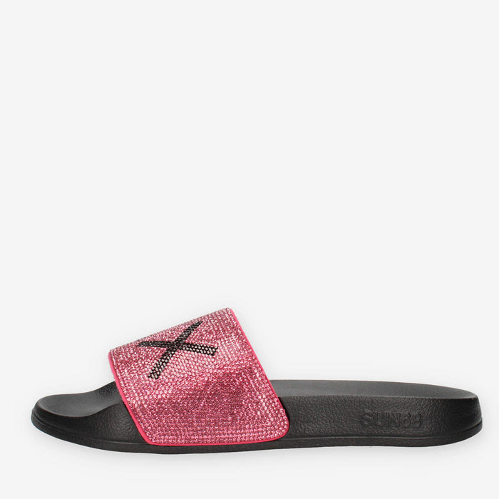 Sun 68 X35205-1162NERO/FUXIA FLUO SLIPPERS LOGO STRASS