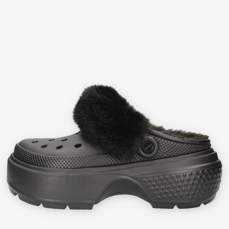 CR.208546-BLK Crocs Stomp Lined Clog Sabot neri da donna con ecopelliccia