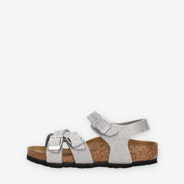 Birkenstock 1030536 Kumba Kids Sandali argento glitterati da bimba (calzata stretta)