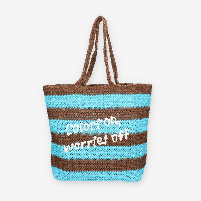 Colors of California HC.HOLLY03-MOKA Borsa a spalla marrone e azzurra in raffia