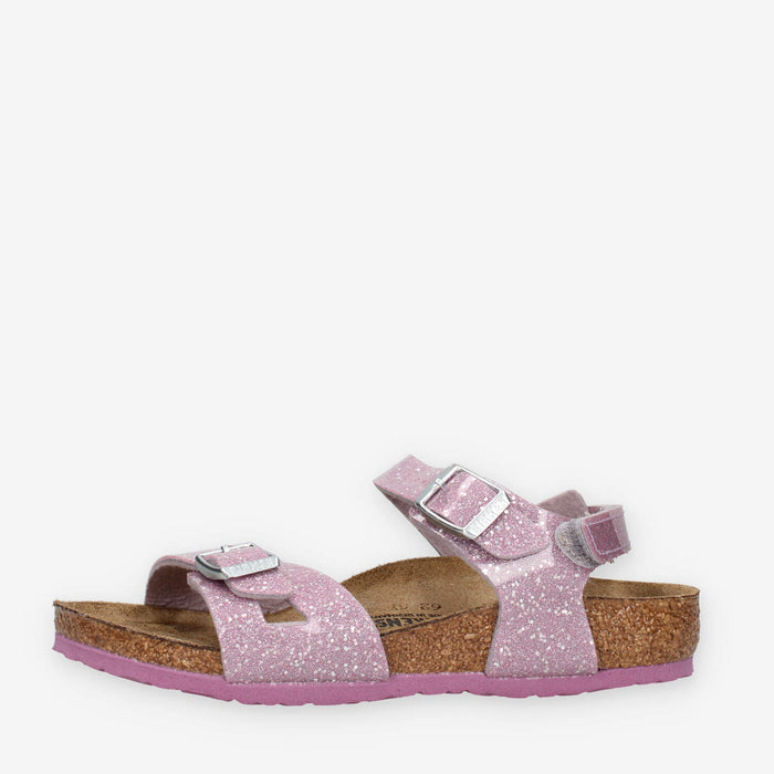 Birkenstock 1031839 Rio AS Kids Sandali rosa glitterati da bimba (calzata stretta)