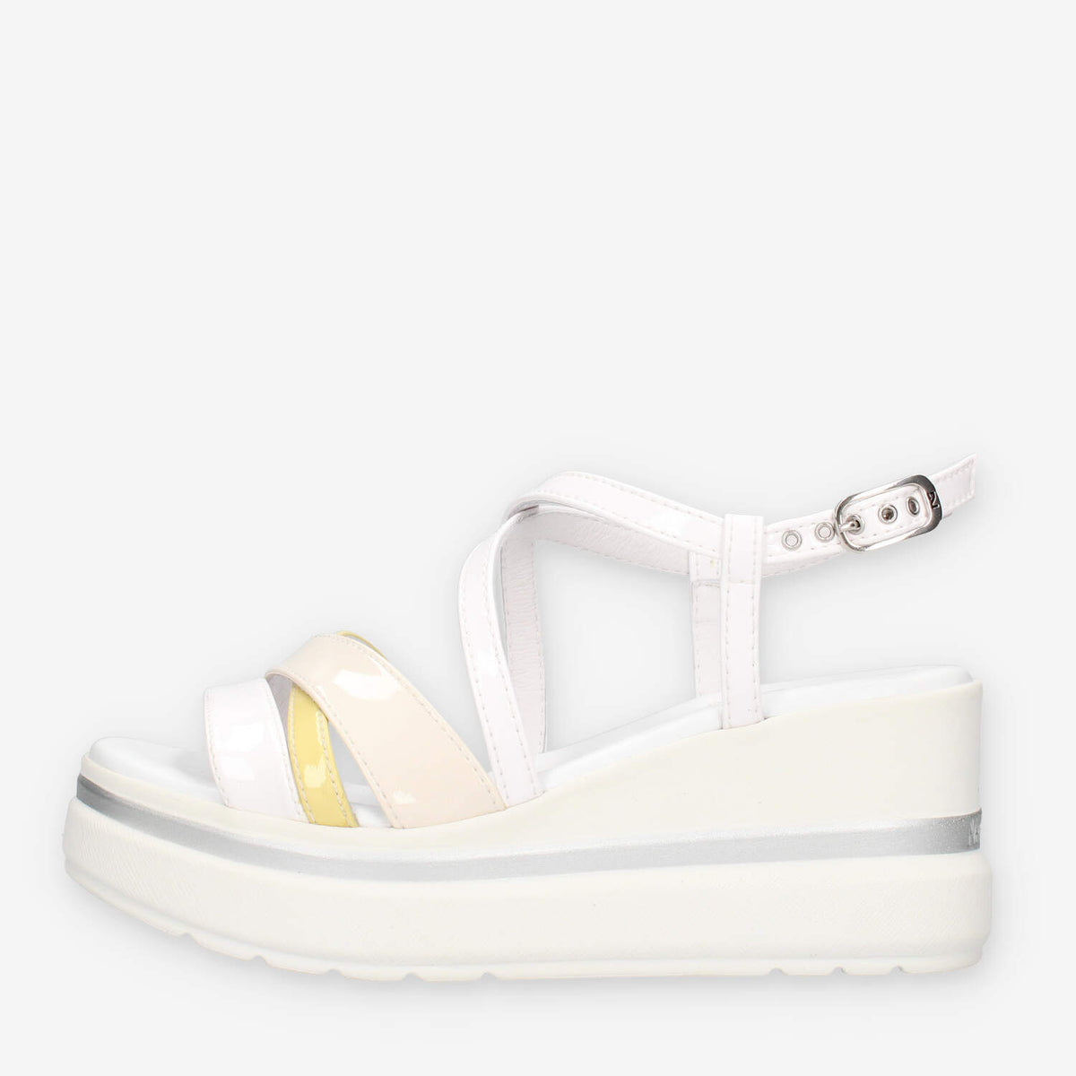 Nero Giardini E513511D-707 Sandali bianchi da donna con zeppa