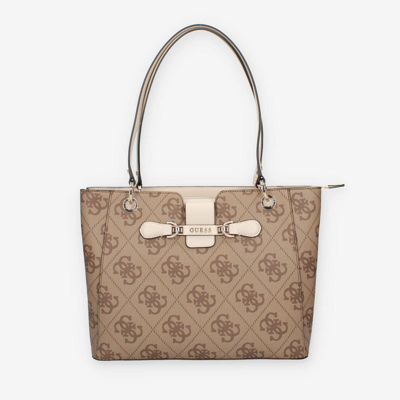 HWOS95-00250-LAN Guess Nolana Borsa a spalla a 3 scomparti beige e latte logata