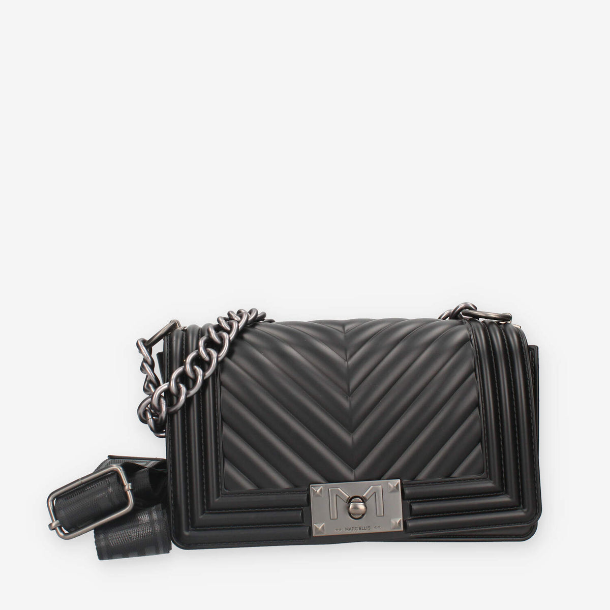 FLAT S_24-BLACK / SATIN CDF Marc Ellis Borsa a tracolla nera e canna di fucile