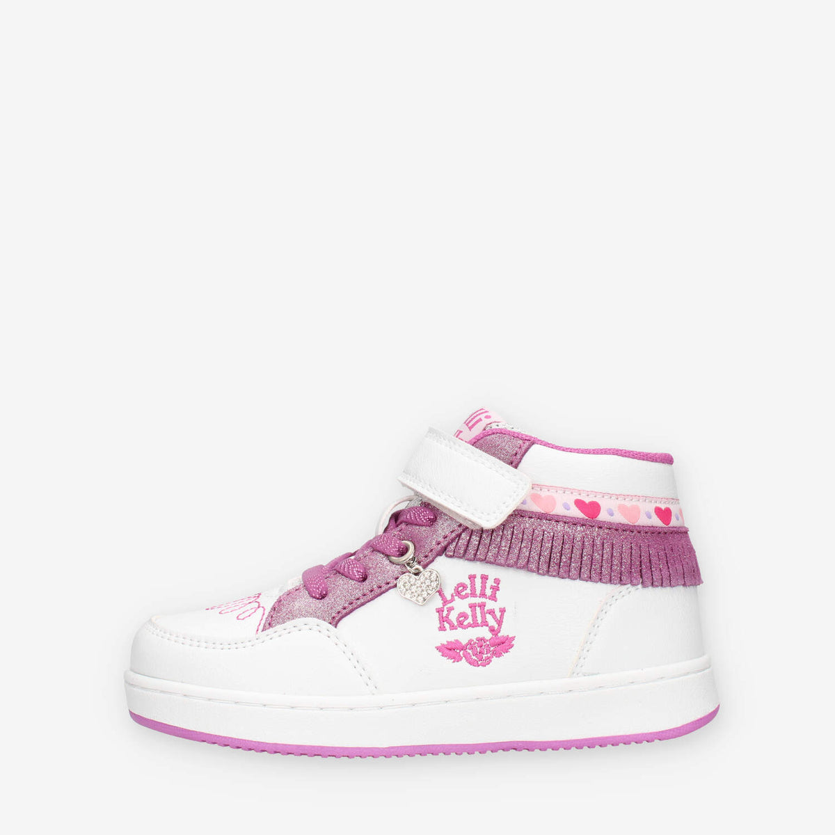 LKAA8096-BIPO Lelli Kelly Frangetta Mix Sneakers alte bianche e porpora con glitter