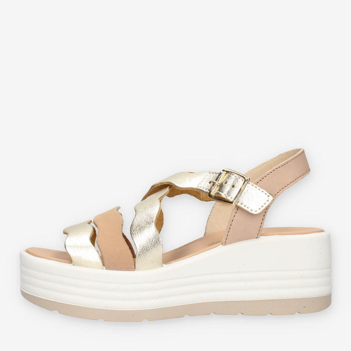 Igi&Co 7667100-PLATINO/BEIGE Sandali cuoio e platino da donna con zeppa