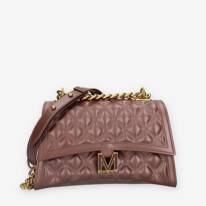 FLAT RHOMBUS M_24-CHOCOLATE / LIGHT OTTONE Marc Ellis Borsa a tracolla cioccolato e ottone