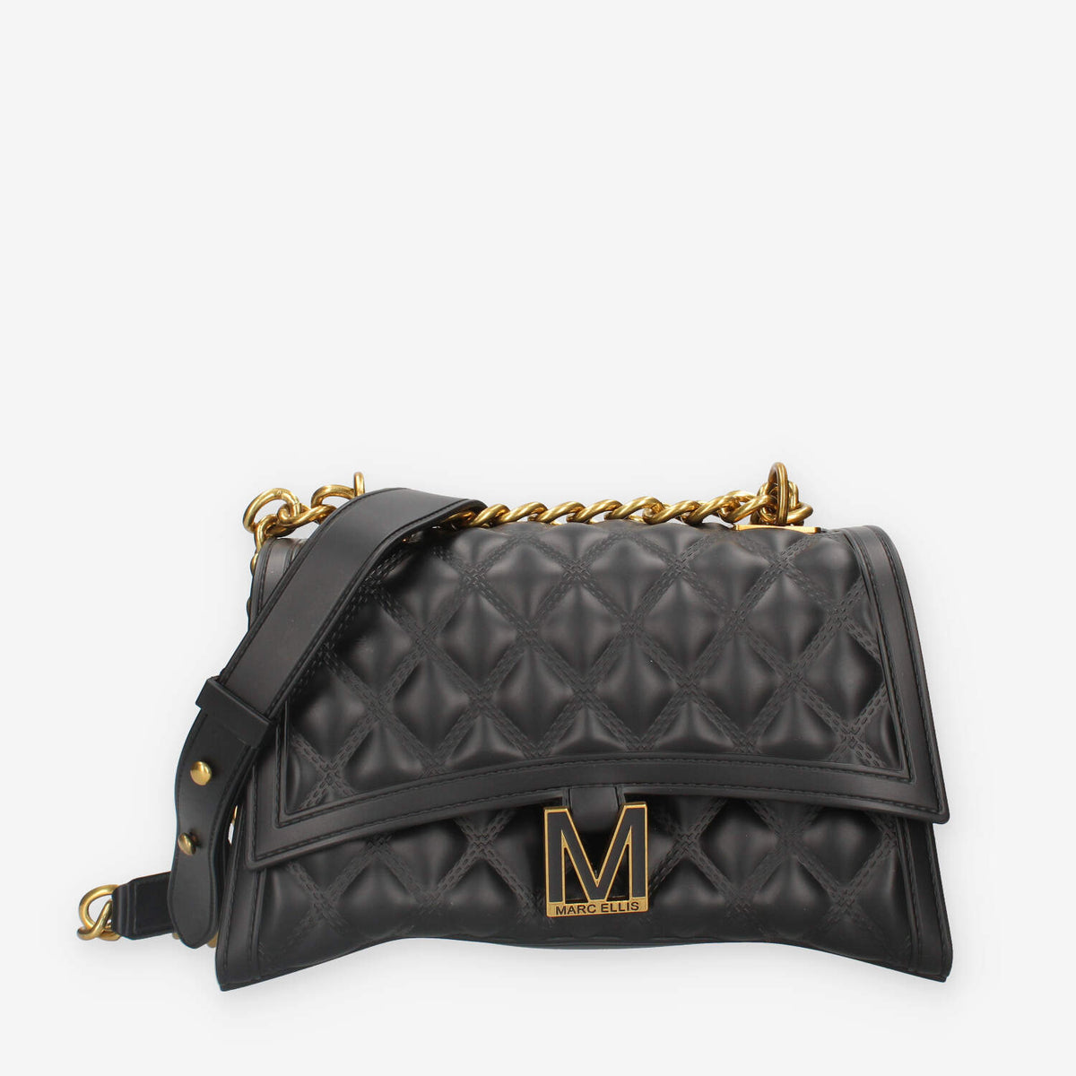 FLAT RHOMBUS M_24-BLACK / LIGHT OTTONE Marc Ellis Borsa a tracolla nera e ottone