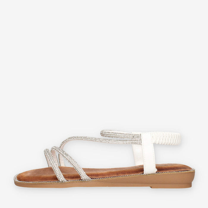 Marina Torres 3T1907-34-WHITE Sandali bassi bianchi con strass