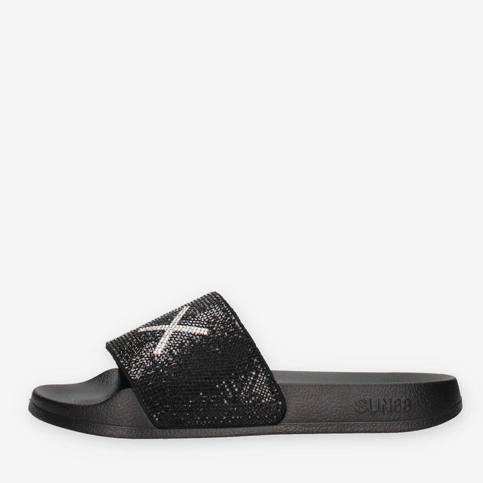 Sun 68 X36211-11NERO SLIPPERS STRASS LOGO Ciabatte nere da donna