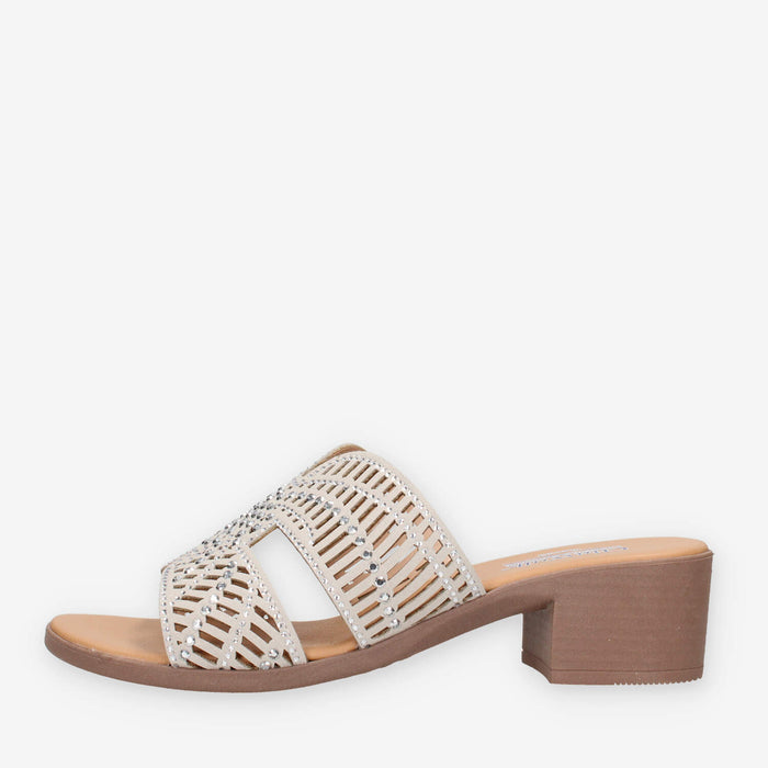 Clia Walk CHIC28-BEIGE Sandali beige scalzati con strass e tacco