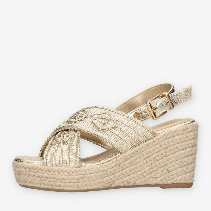 Xti Tentations 145332-ORO Sandali platino da donna con zeppa