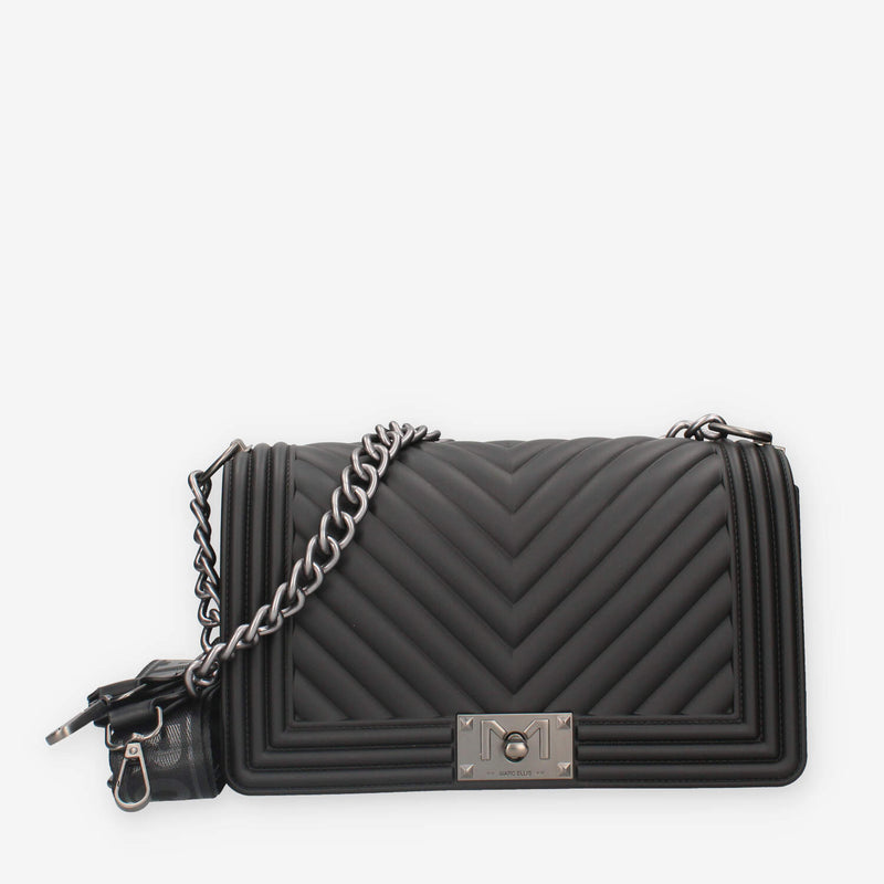 FLAT M_24-BLACK / SATIN CDF Marc Ellis Borsa a tracolla nera e canna di fucile