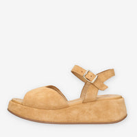 Frau 04B2-LION Sandali beige da donna con la zeppa