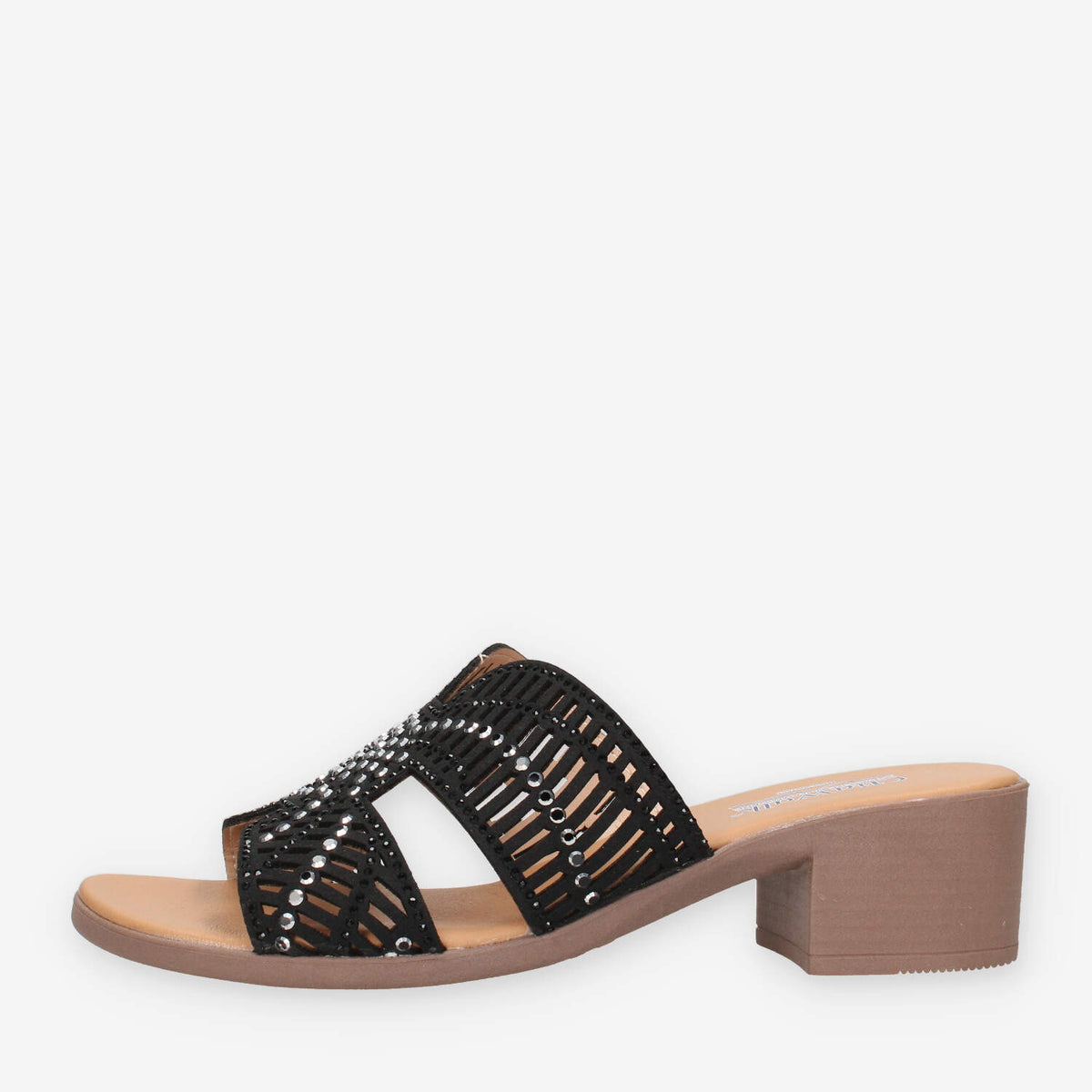 Clia Walk CHIC28-NERO Sandali neri scalzati con strass e tacco