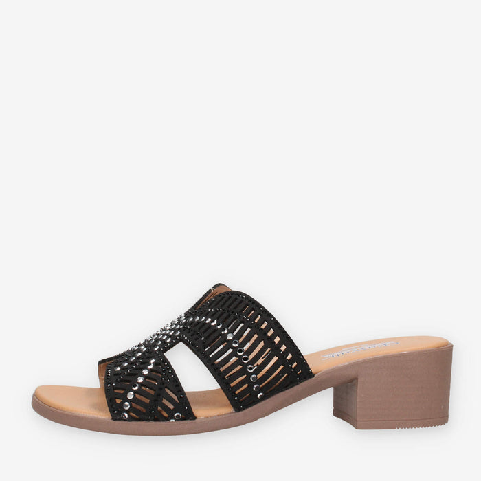 Clia Walk CHIC28-NERO Sandali neri scalzati con strass e tacco