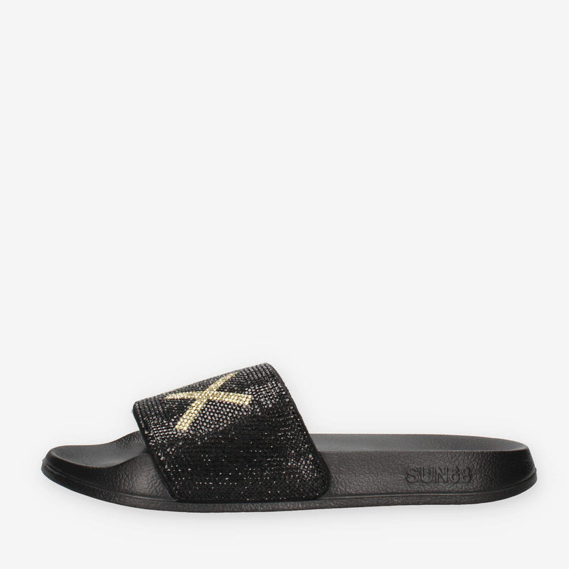 Sun 68 X35205-11NERO SLIPPERS LOGO STRASS