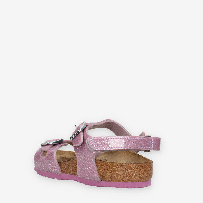Birkenstock 1031839 Rio AS Kids Sandali rosa glitterati da bimba (calzata stretta)