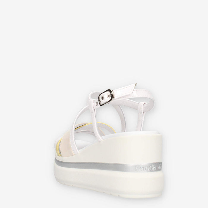 Nero Giardini E513511D-707 Sandali bianchi da donna con zeppa