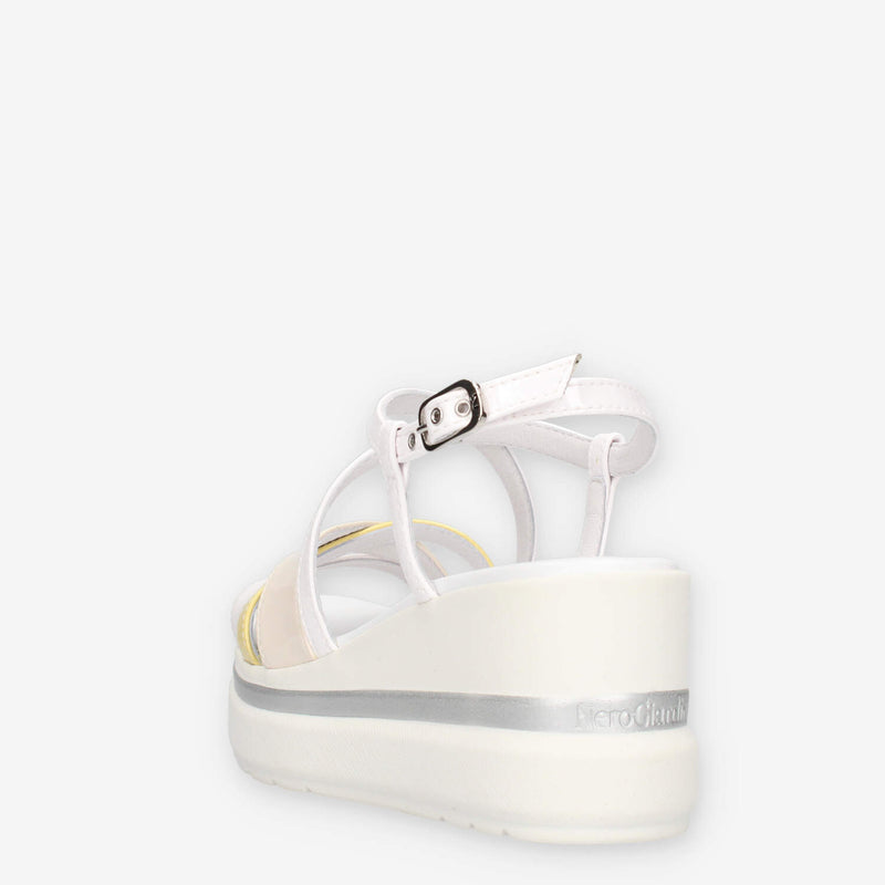 Nero Giardini E513511D-707 Sandali bianchi da donna con zeppa