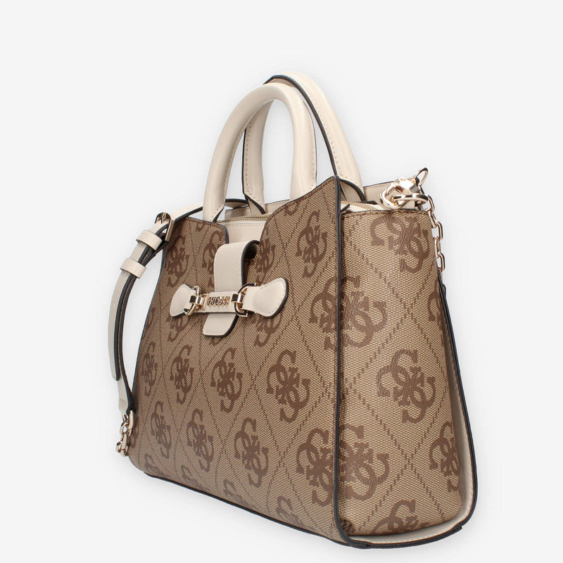 HWOS95-00060-LAN Guess Nolana Borsa a mano a 3 scomparti beige e latte logata