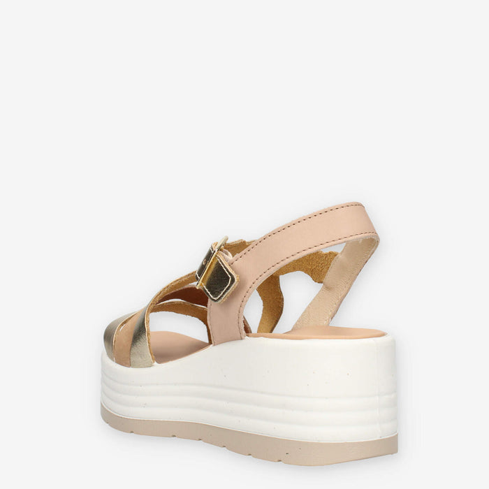 Igi&Co 7667100-PLATINO/BEIGE Sandali cuoio e platino da donna con zeppa