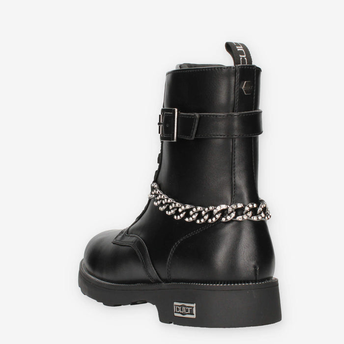 T-045-BLACK Cult Young Anfibi neri con catena e strass