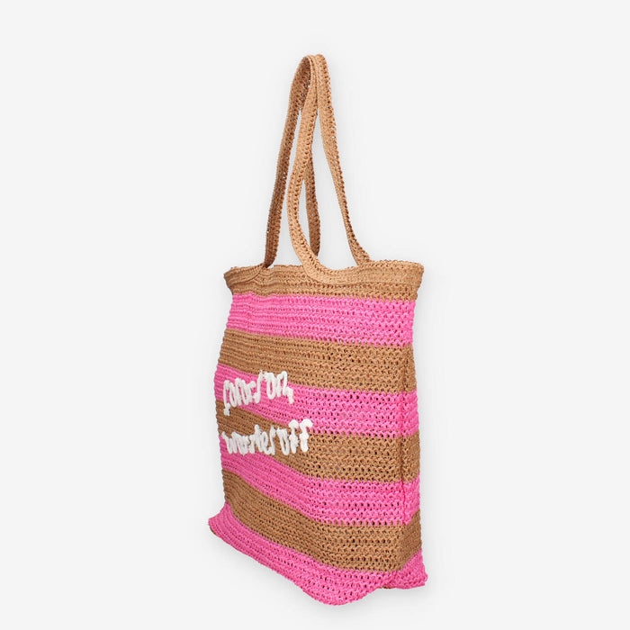 Colors of California HC.HOLLY03-TAN Borsa a spalla marrone e rosa in raffia