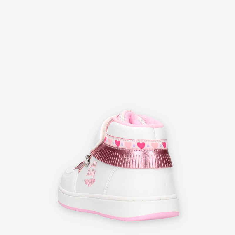 LKAA8096-BIRO Lelli Kelly Frangetta Mix Sneakers alte bianche e rosa