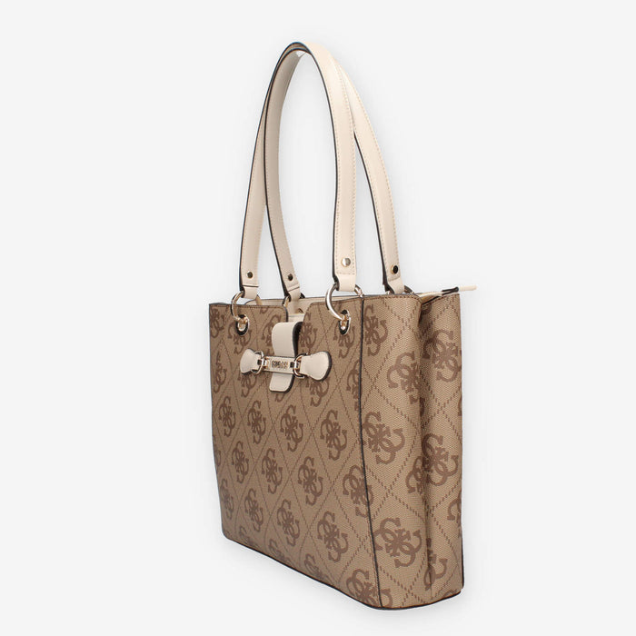 HWOS95-00250-LAN Guess Nolana Borsa a spalla a 3 scomparti beige e latte logata