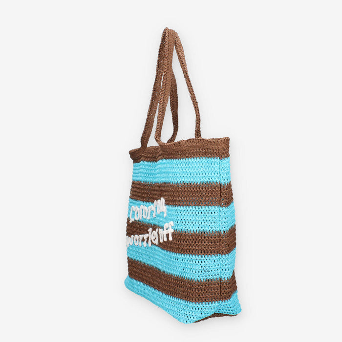 Colors of California HC.HOLLY03-MOKA Borsa a spalla marrone e azzurra in raffia