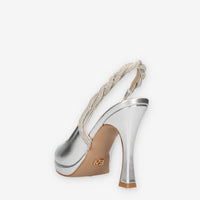 Miabelle MB67-VIT-ARGENTO Decolletè argento aperte dietro con strass