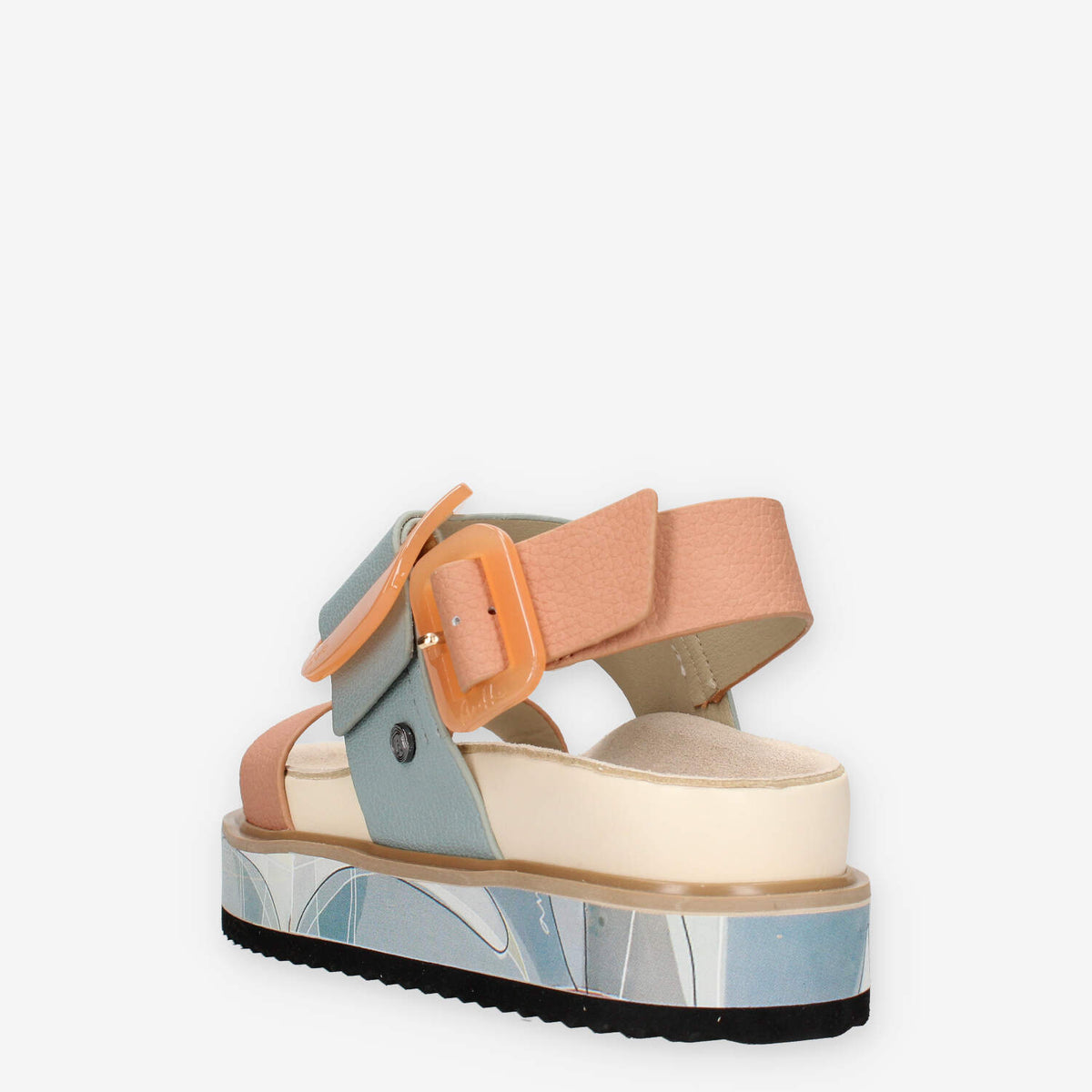 Anekke 42371-BLU-SALM Sandali da donna azzurri e salmone con zeppa