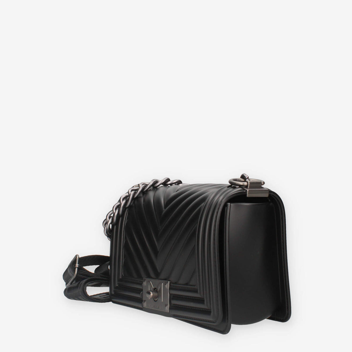 FLAT S_24-BLACK / SATIN CDF Marc Ellis Borsa a tracolla nera e canna di fucile