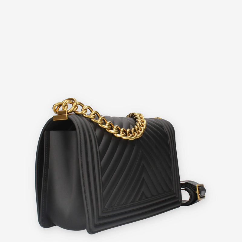 FLAT M_24-BLACK / LIGHT OTTONE Marc Ellis Borsa a tracolla nera e ottone