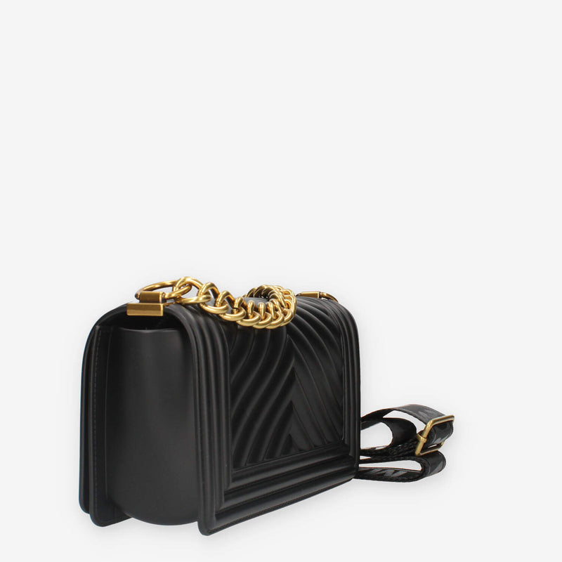 FLAT S_24-BLACK / LIGHT OTTONE Marc Ellis Borsa a tracolla nera e ottone