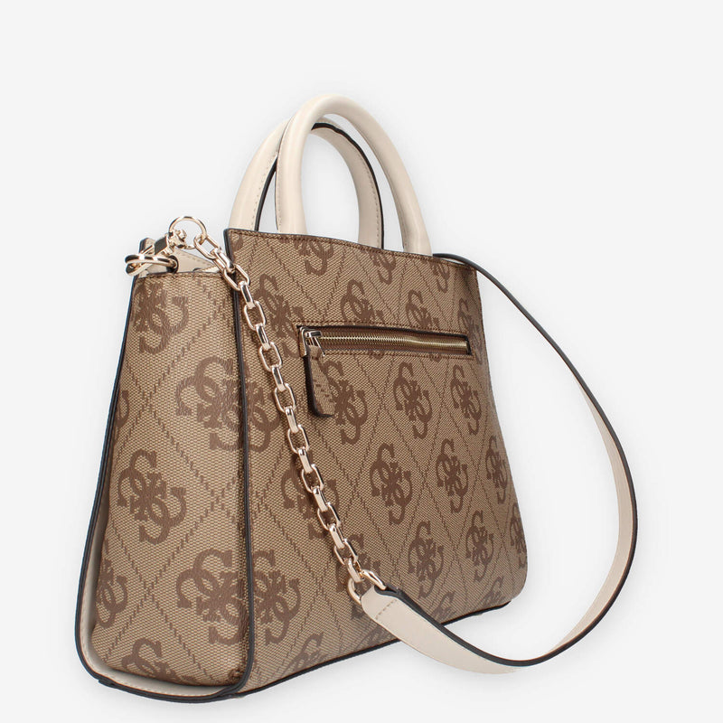 HWOS95-00060-LAN Guess Nolana Borsa a mano a 3 scomparti beige e latte logata