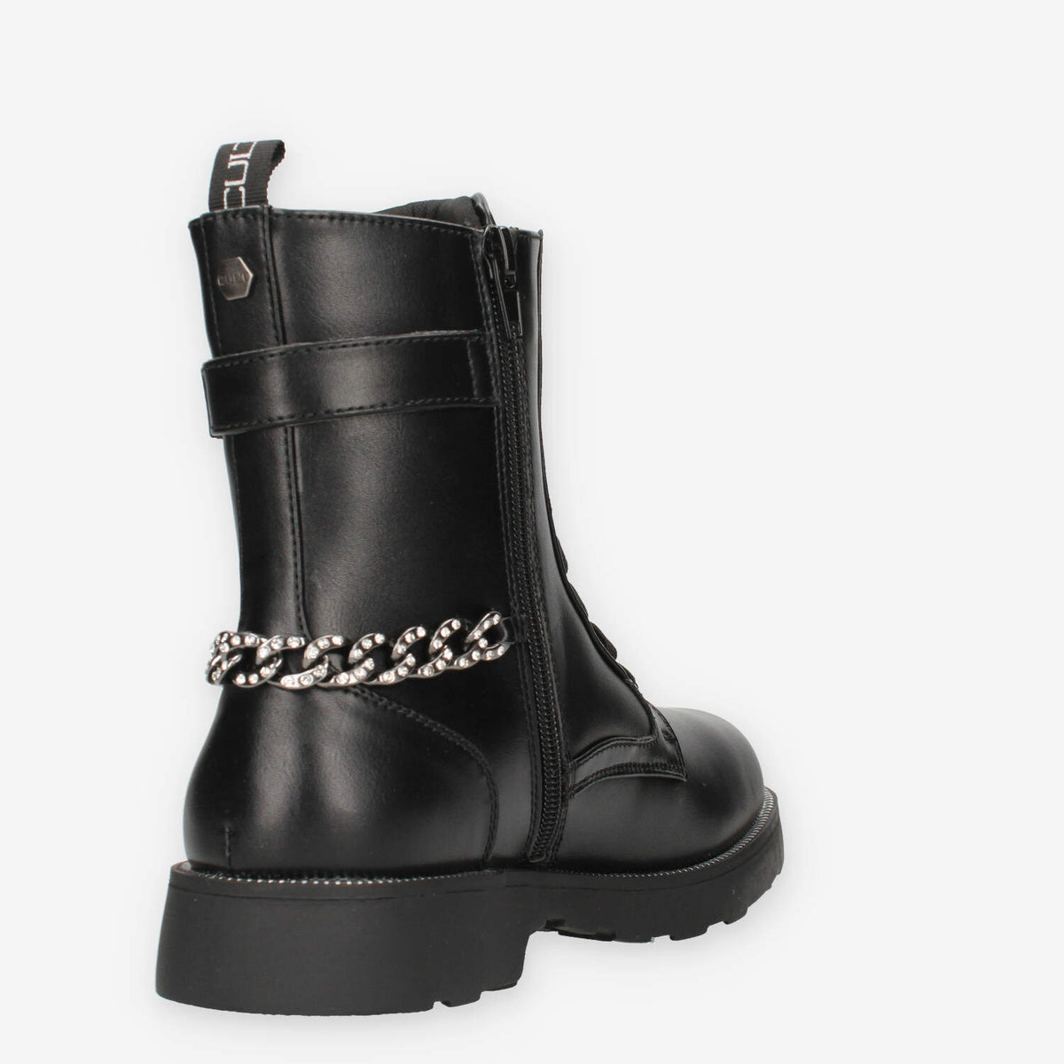 T-045-BLACK Cult Young Anfibi neri con catena e strass