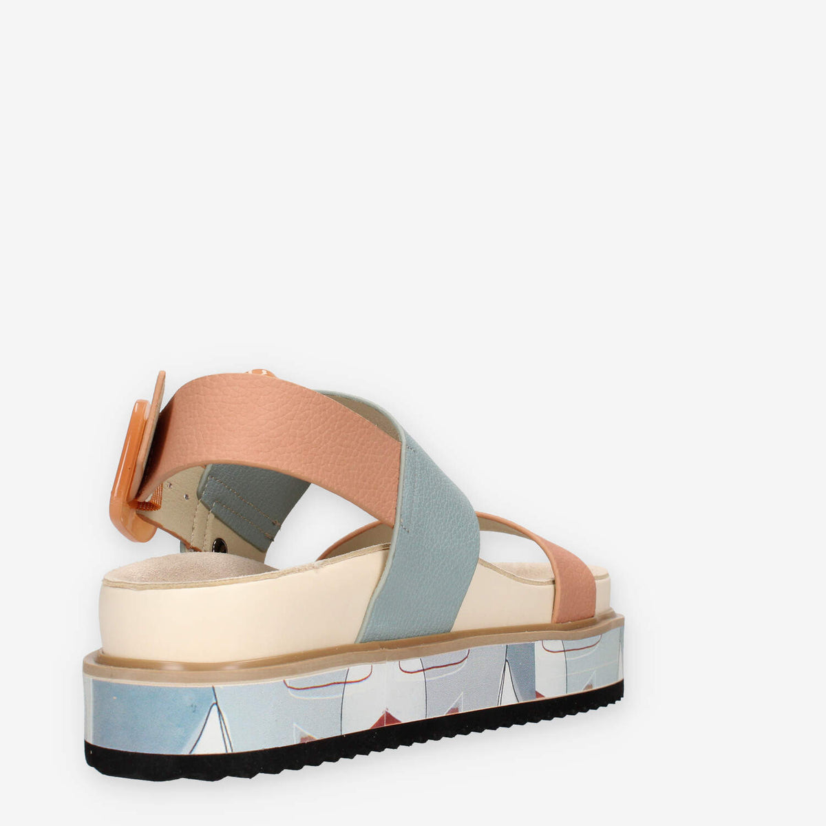 Anekke 42371-BLU-SALM Sandali da donna azzurri e salmone con zeppa