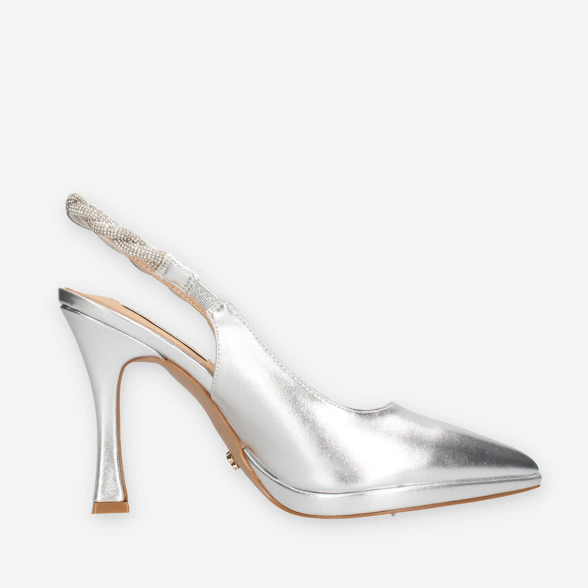 Miabelle MB67-VIT-ARGENTO Decolletè argento aperte dietro con strass