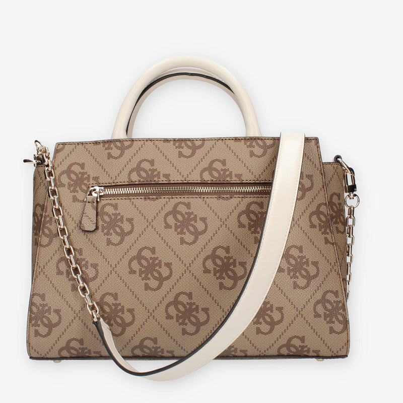 HWOS95-00060-LAN Guess Nolana Borsa a mano a 3 scomparti beige e latte logata