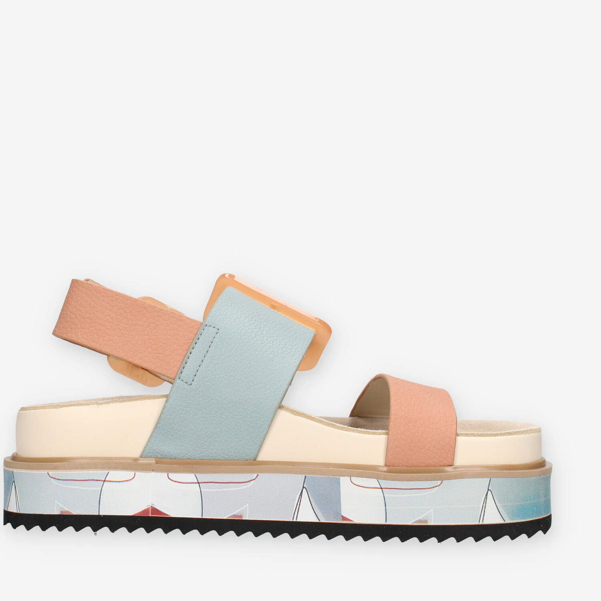 Anekke 42371-BLU-SALM Sandali da donna azzurri e salmone con zeppa