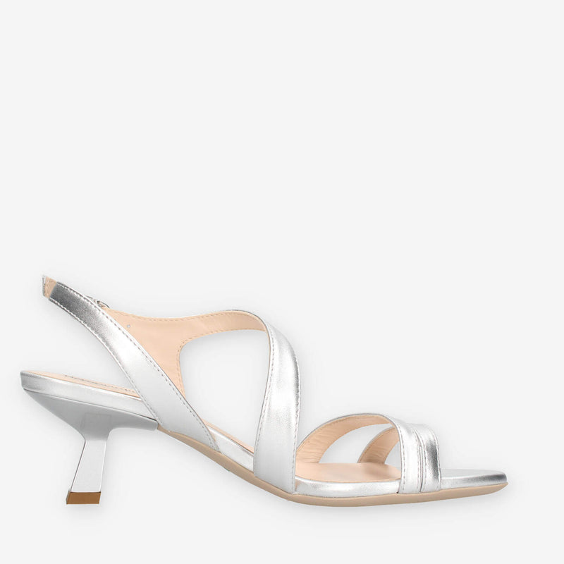 Nero Giardini E513222DE-700 Sandali argento da donna con tacco svasato