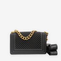 FLAT S BALL_24-BLACK / LIGHT OTTONE Marc Ellis Borsa a tracolla nera e ottone