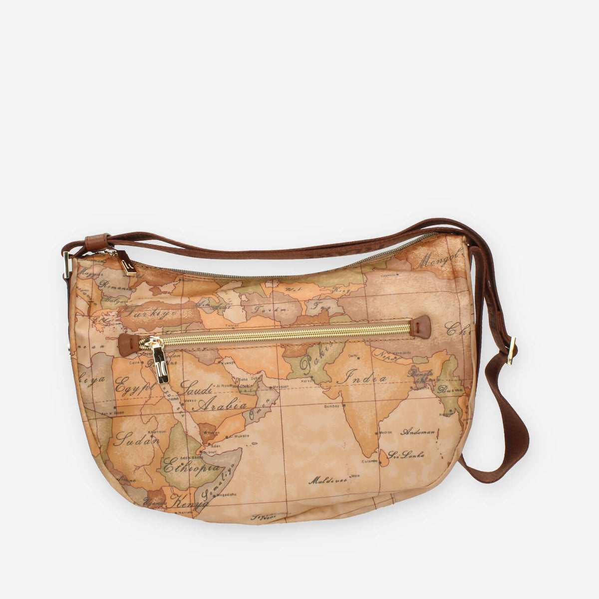 alviero Martini Prima Classe Borsa a tracolla mezza luna Geo Classic e marrone